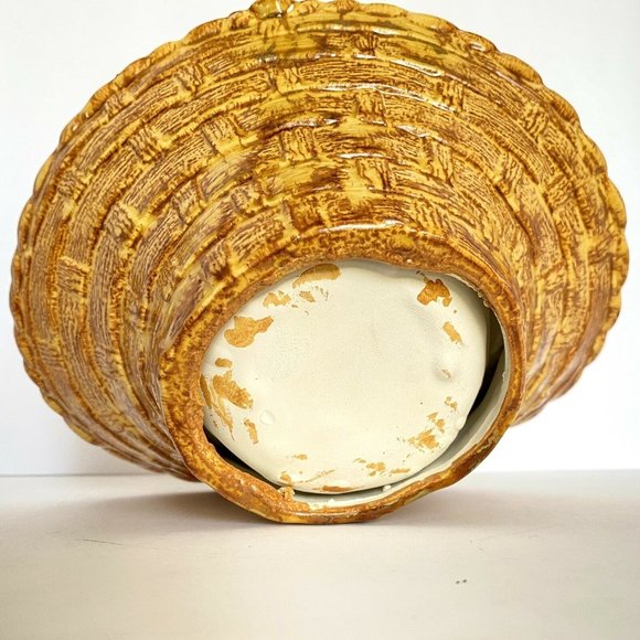 1970s Ceramic Wicker Basket Brown Yellow Twist Handle - Picture 6 of 8